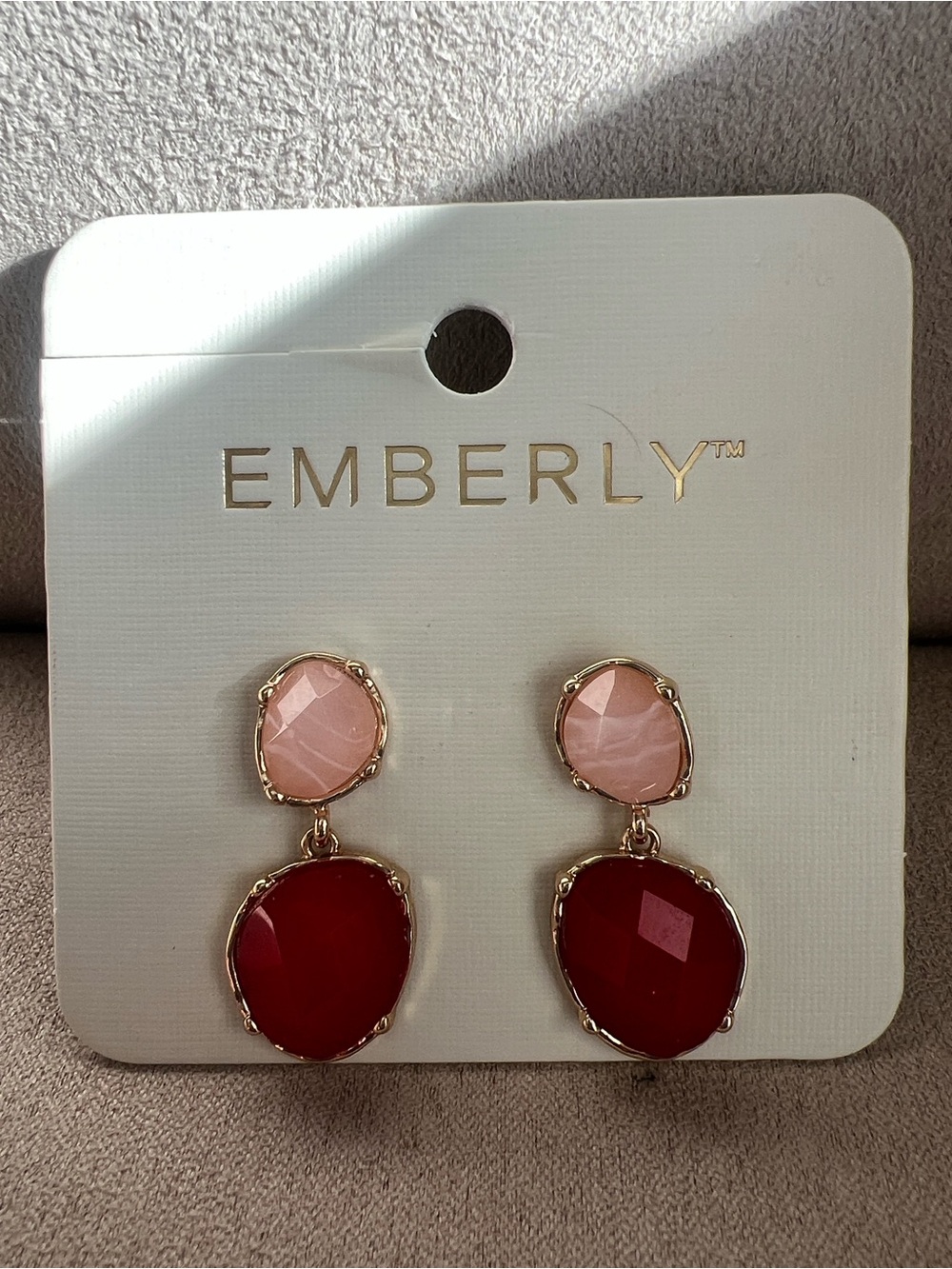 NWT Kohl's Emberly Gold-Tone Pink and Red Drop Earrings